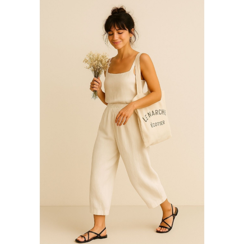 Cut Loose‎ White Linen Pants M – Wide Leg Cropped Elastic Waist USA Made